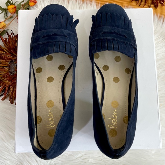 Boden Victoria Block Heel Kiltie Blue Suede Loafers/Pumps, EUC - Picture 4 of 15